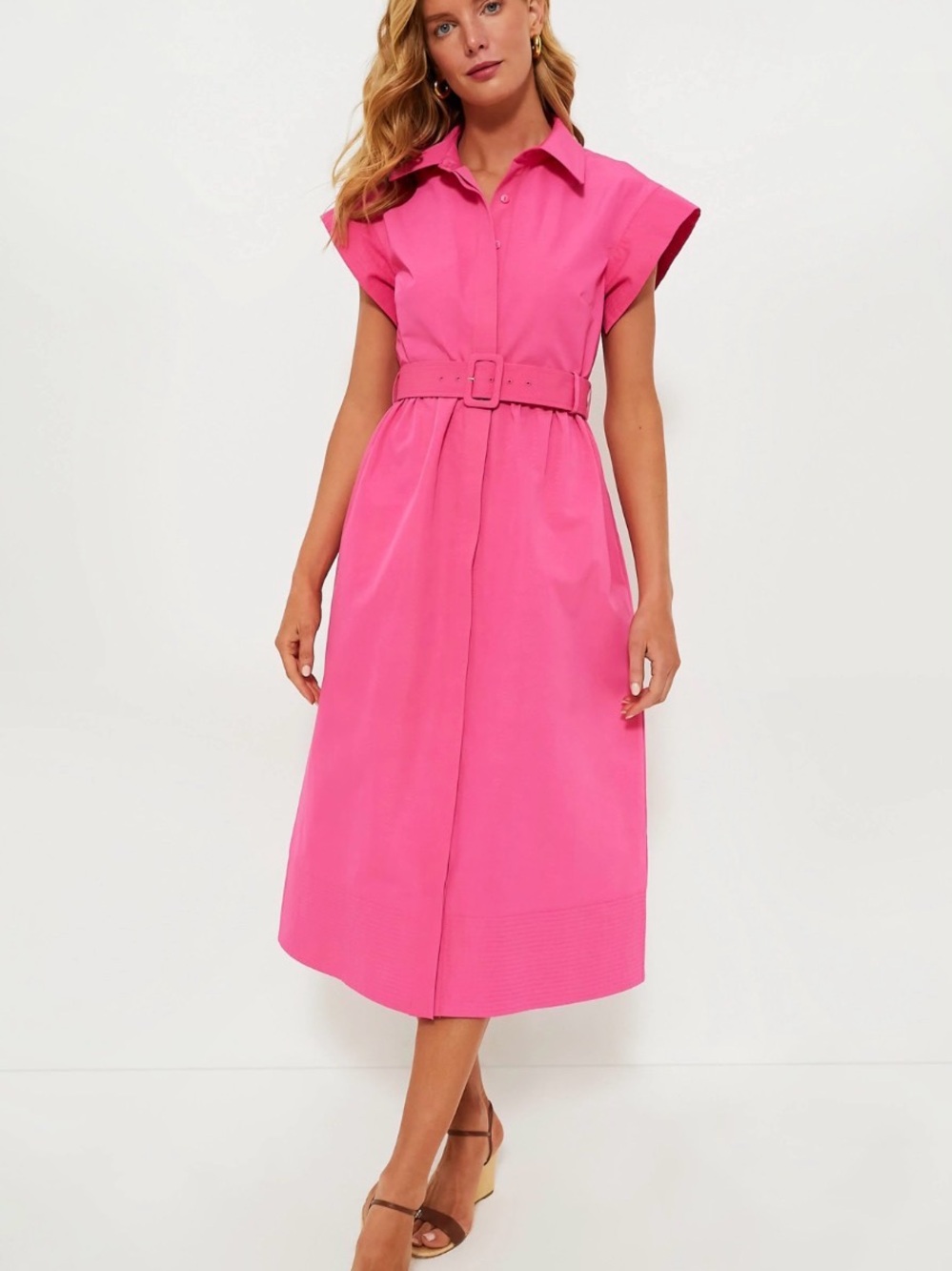 Tuckernuck Hot Pink Belted Midi Shirt Dress